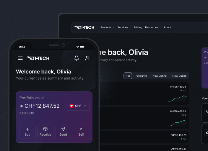 ETI Tech platform preview showing mobile app and dashboard